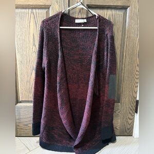 RD Style Maroon & Black Open Drape Cardigan Leather Patch Elbows